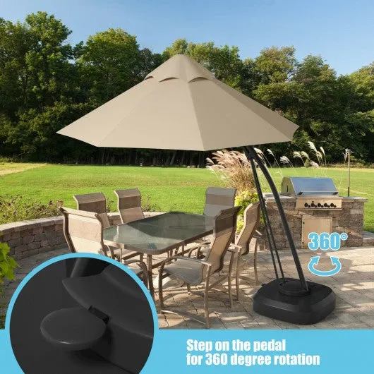 11 Feet Outdoor Cantilever Hanging Umbrella with Base and Wheels-Beige