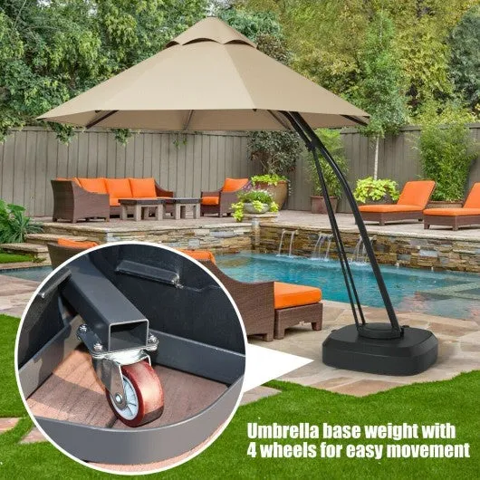 11 Feet Outdoor Cantilever Hanging Umbrella with Base and Wheels-Beige