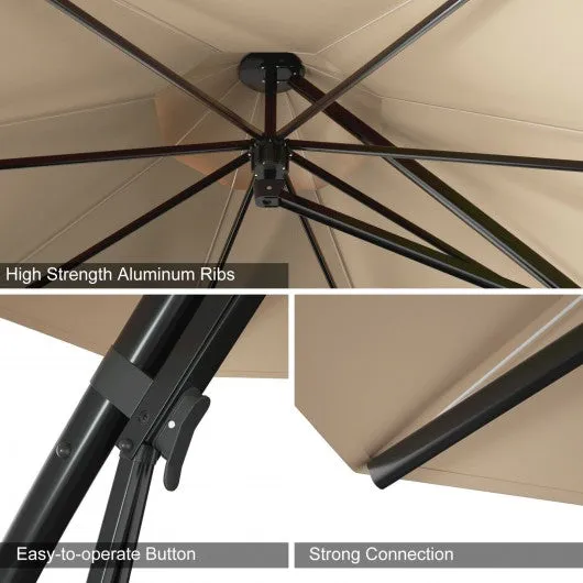 11 Feet Outdoor Cantilever Hanging Umbrella with Base and Wheels-Beige