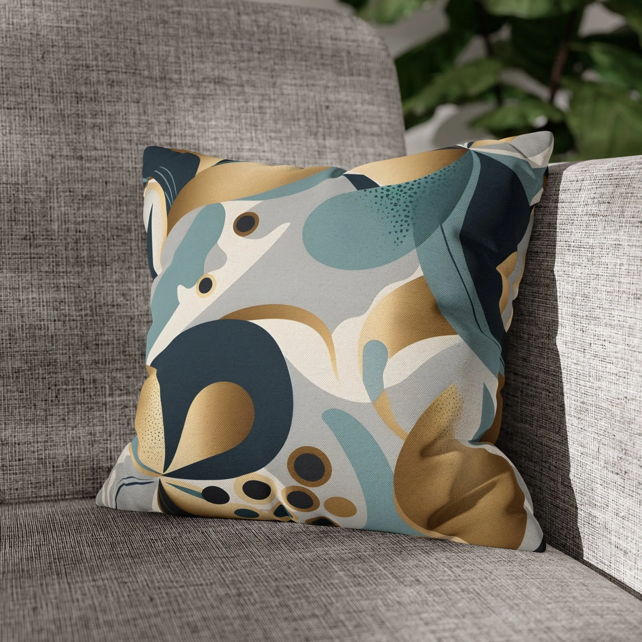 Abstract Boho Pillow Cover | Teal Navy Blue, Gold Beige