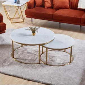 Alhome center table set consisting of two pieces - white and gold - AL-274