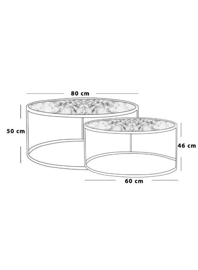 Alhome center table set consisting of two pieces - white and gold - AL-274