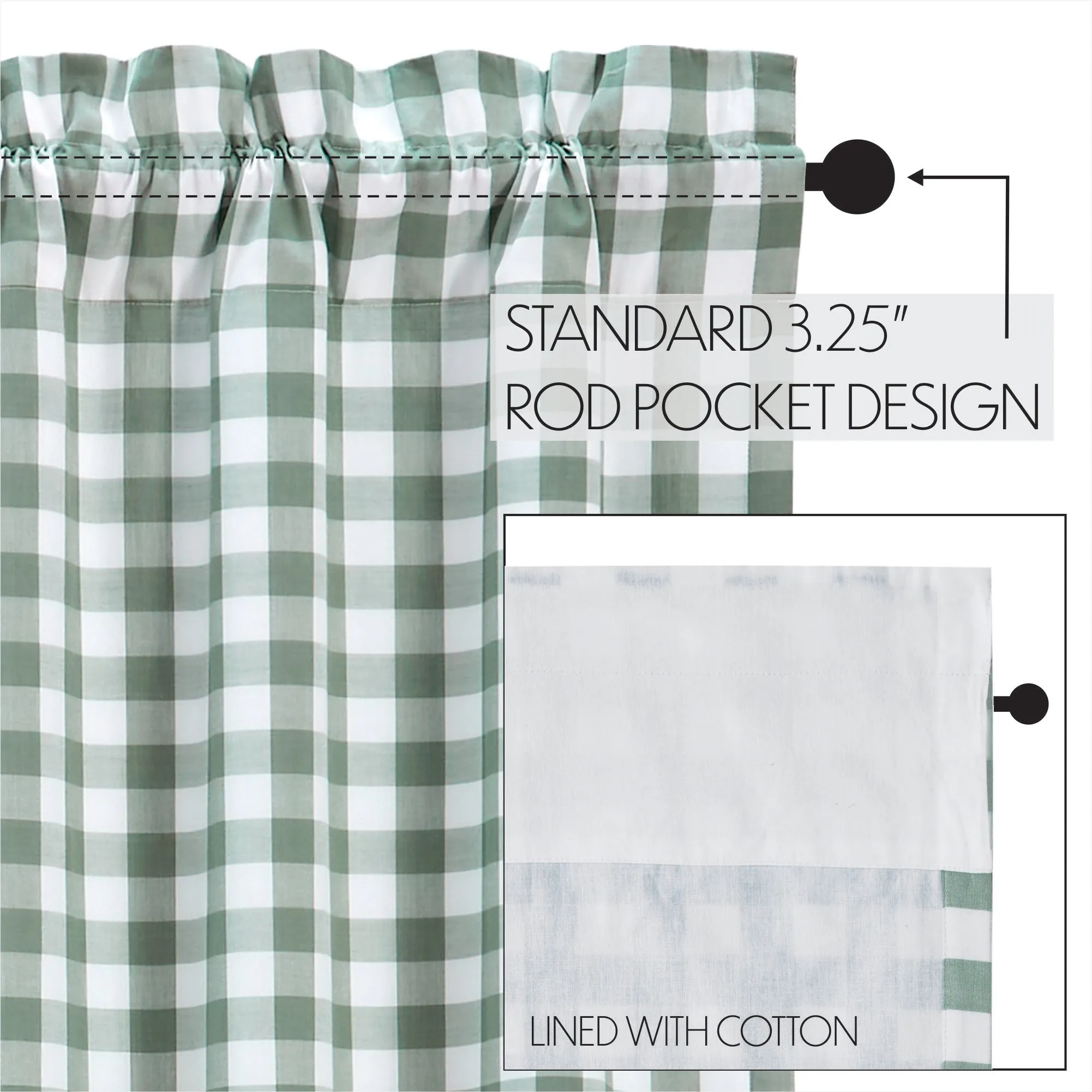 Annie Buffalo Green Check Short Panel Set of 2 63x36