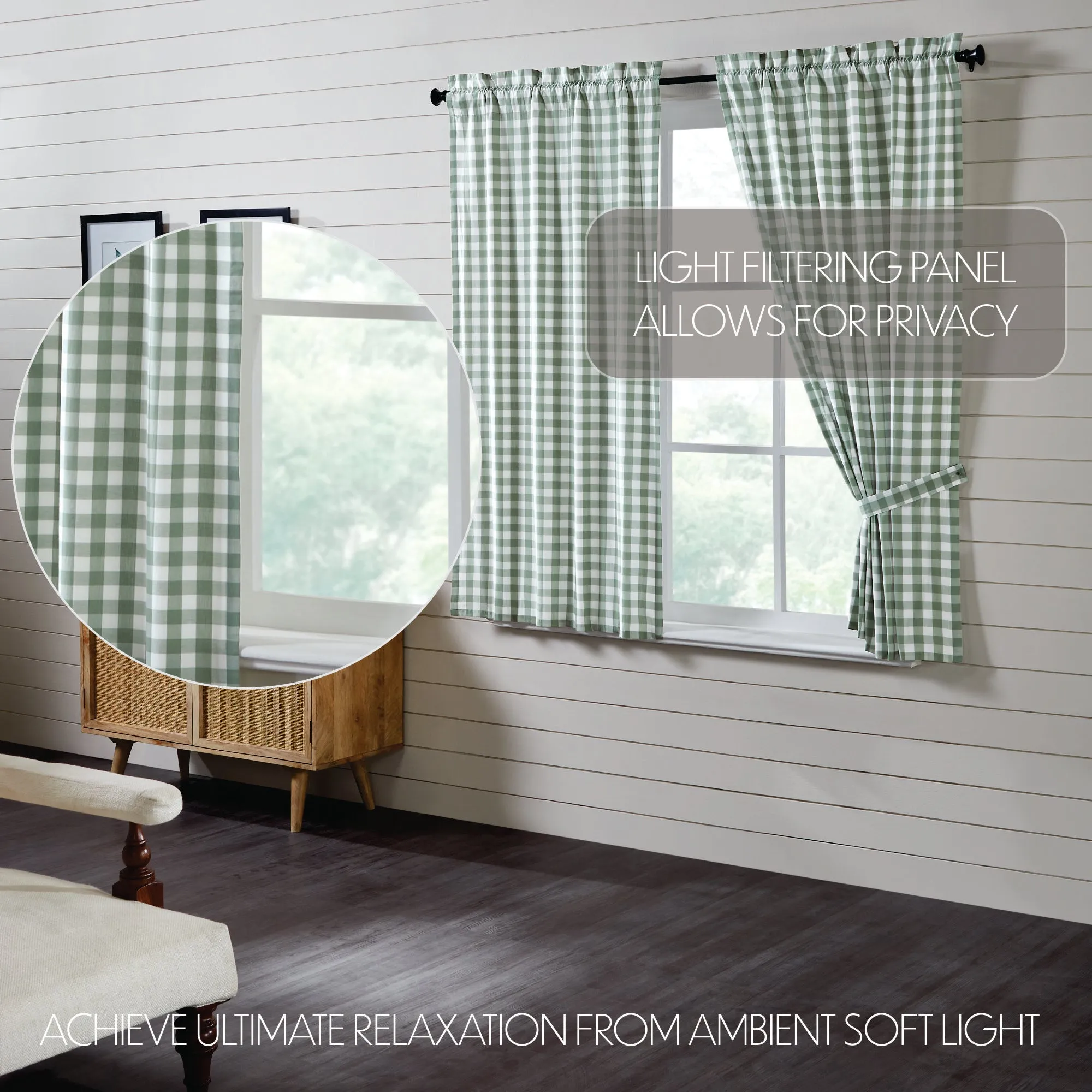 Annie Buffalo Green Check Short Panel Set of 2 63x36