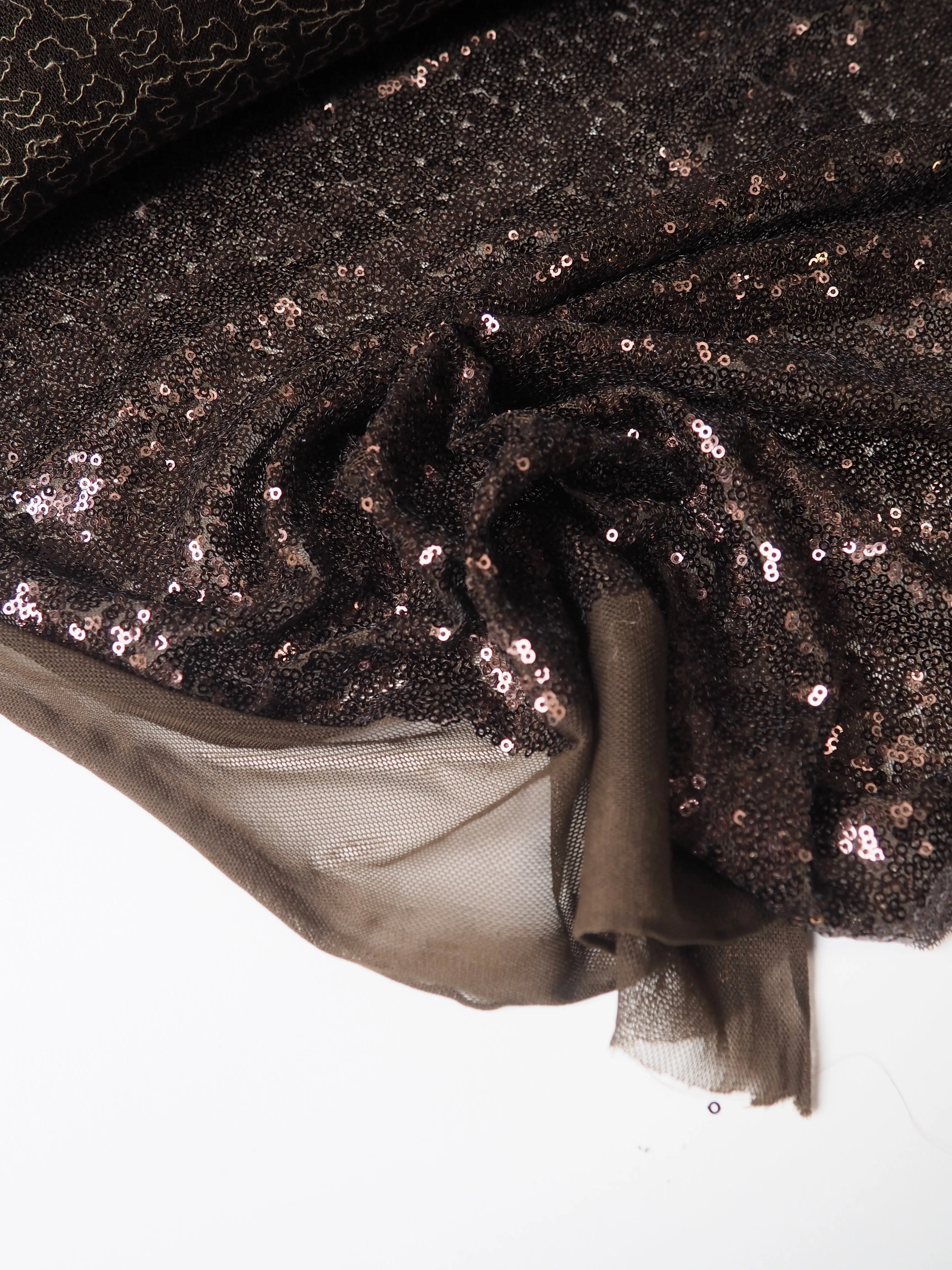 Brown Sequin Stretch Mesh
