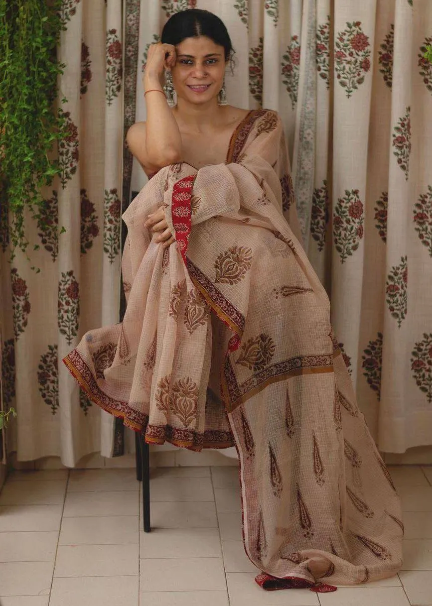 Charming Pure Cotton Block Printed Saree with Blouse Piece