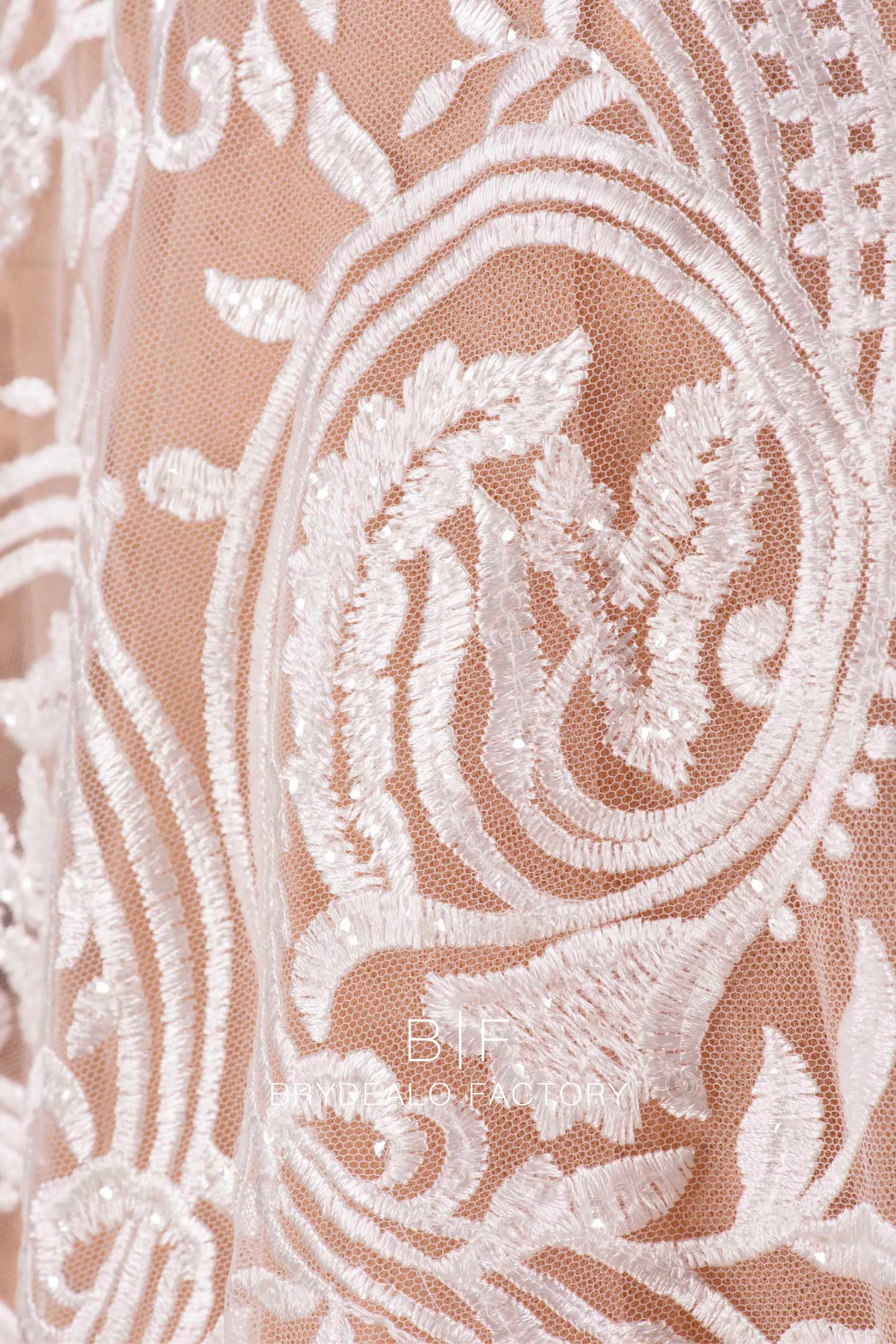 Clear Sequin Totem Motif Embroidered Lace
