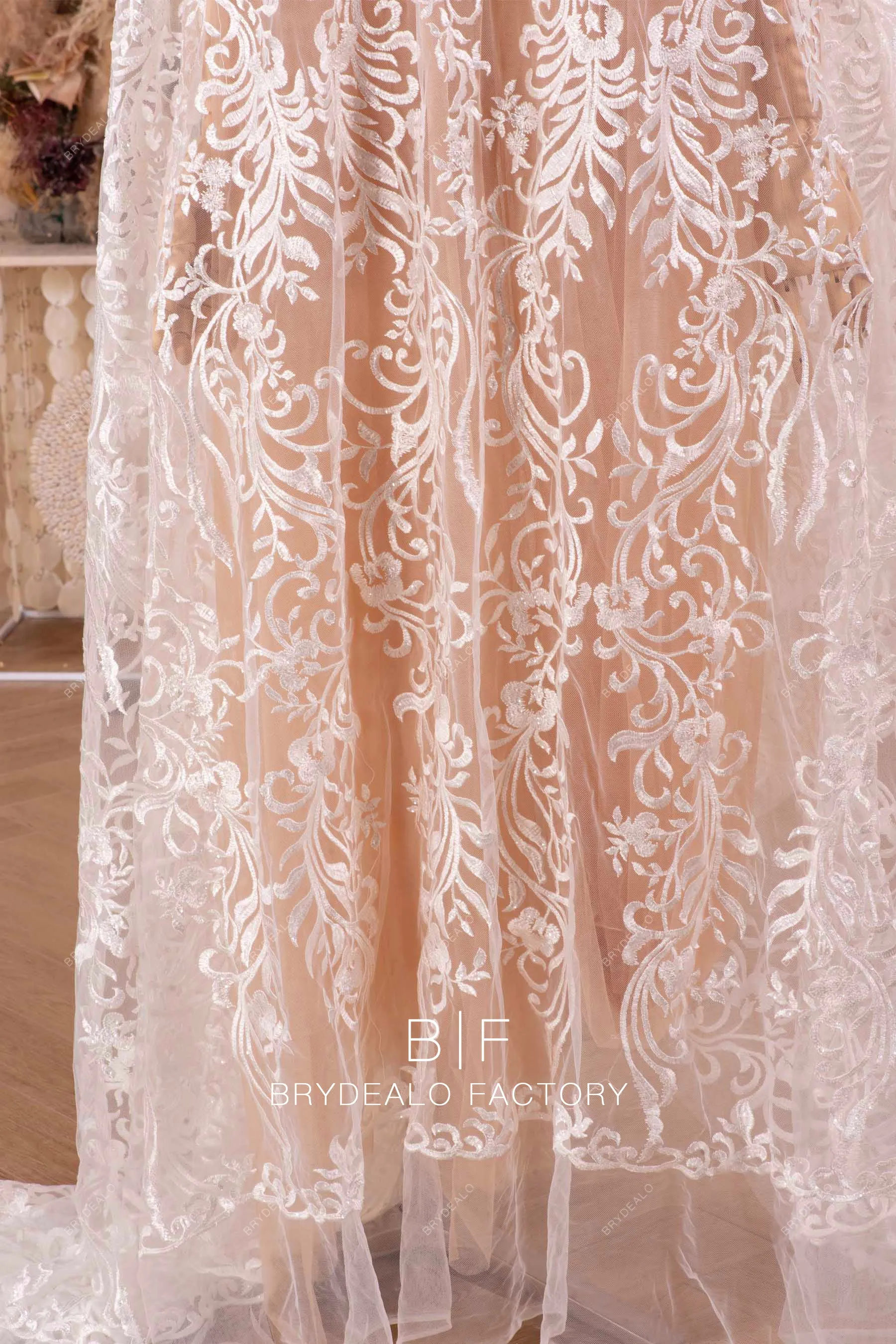 Clear Sequin Totem Motif Embroidered Lace
