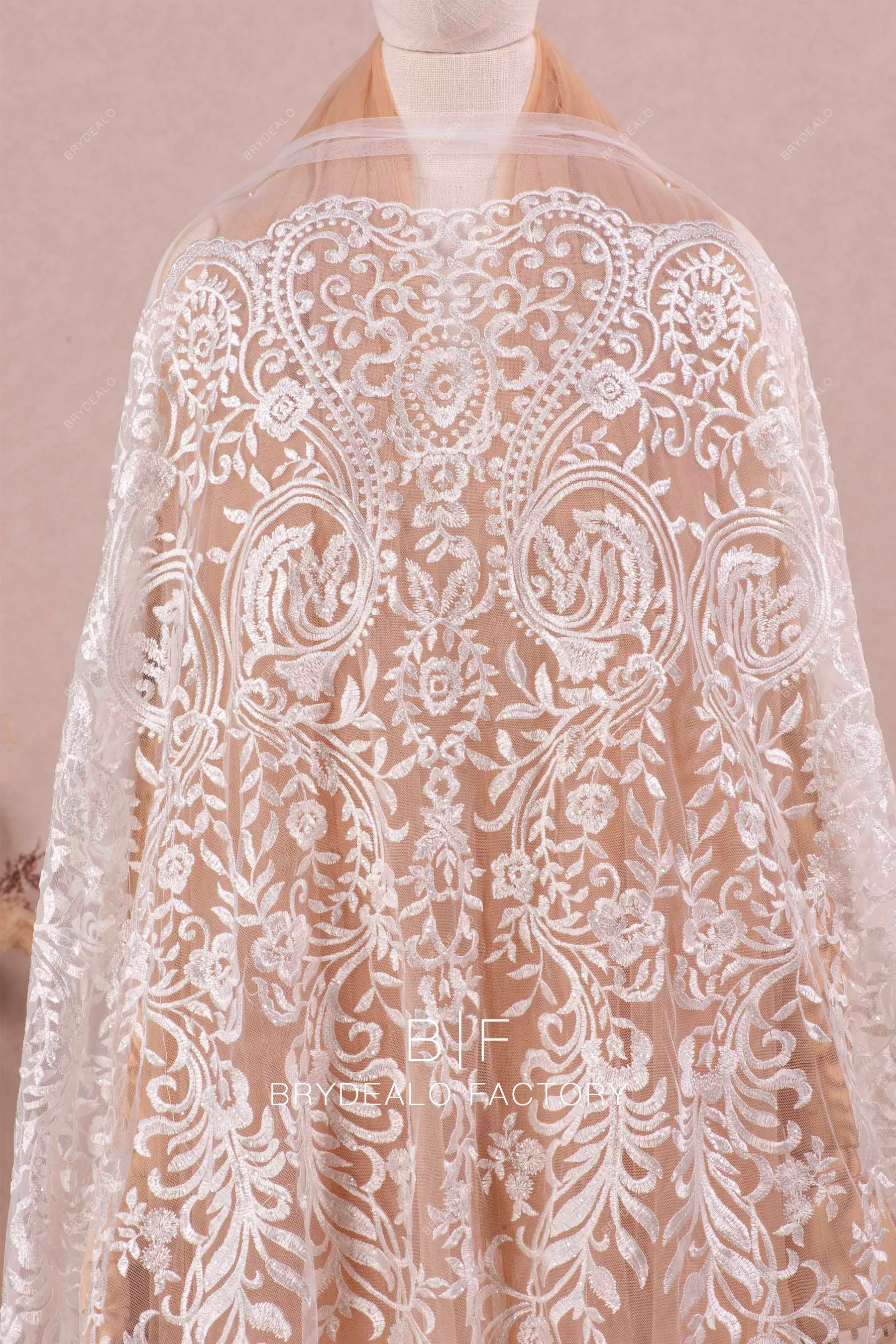 Clear Sequin Totem Motif Embroidered Lace