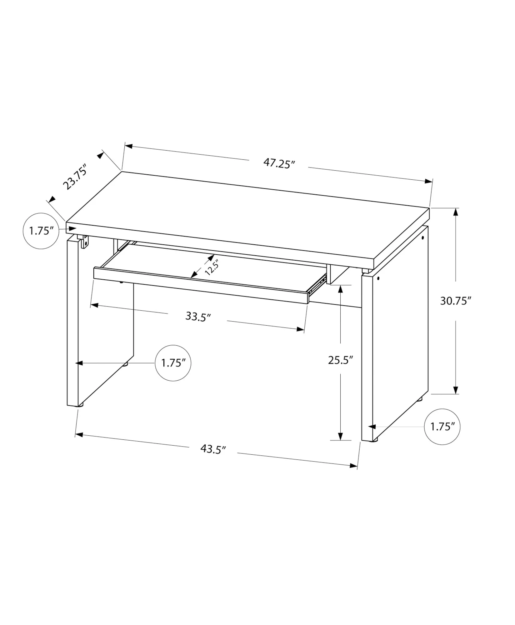 Computer Desk - 48"L / Black / Grey Top