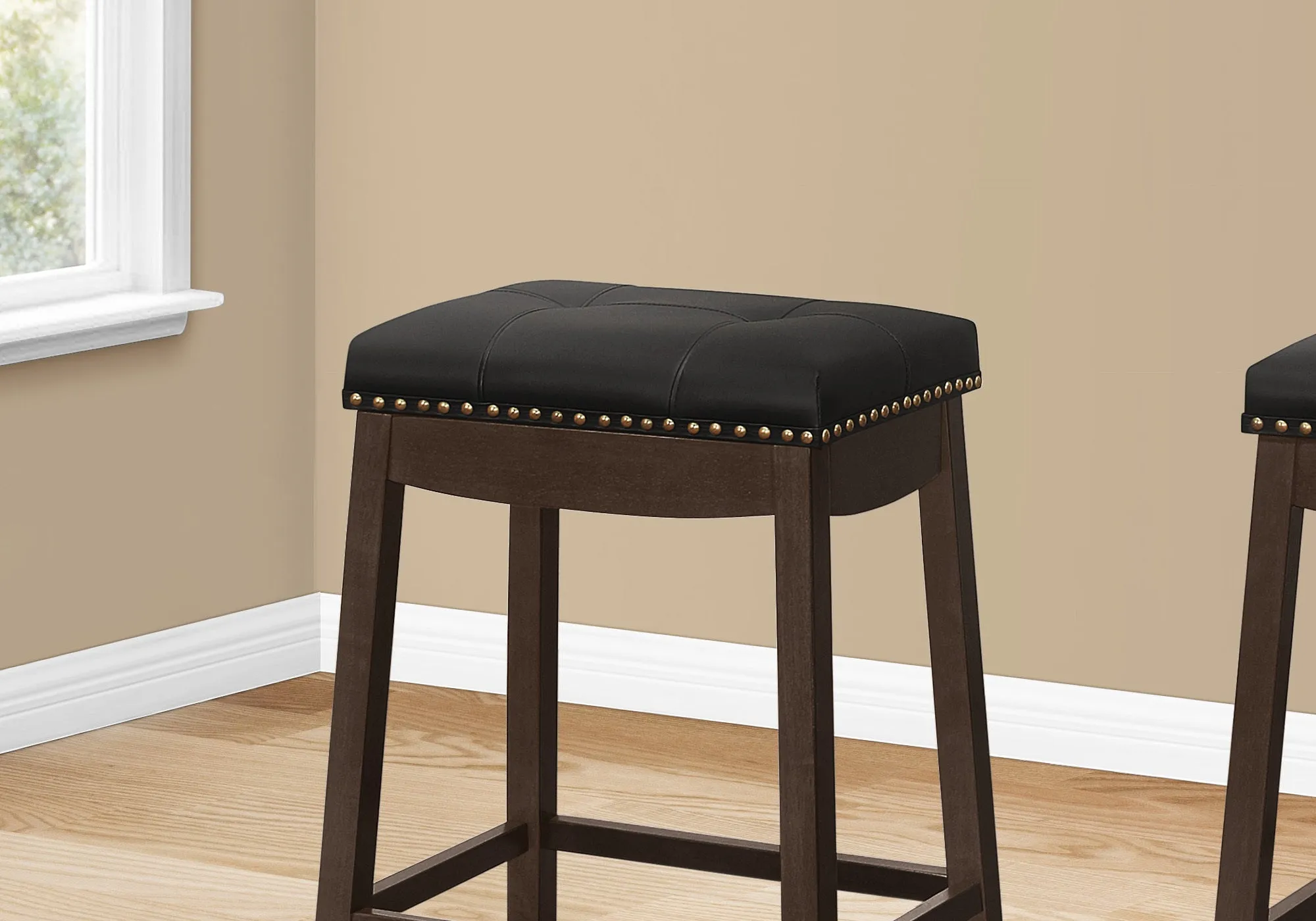Counter-Height Stool / 24"H / Black Leather-Look / Espresso - Set of 2