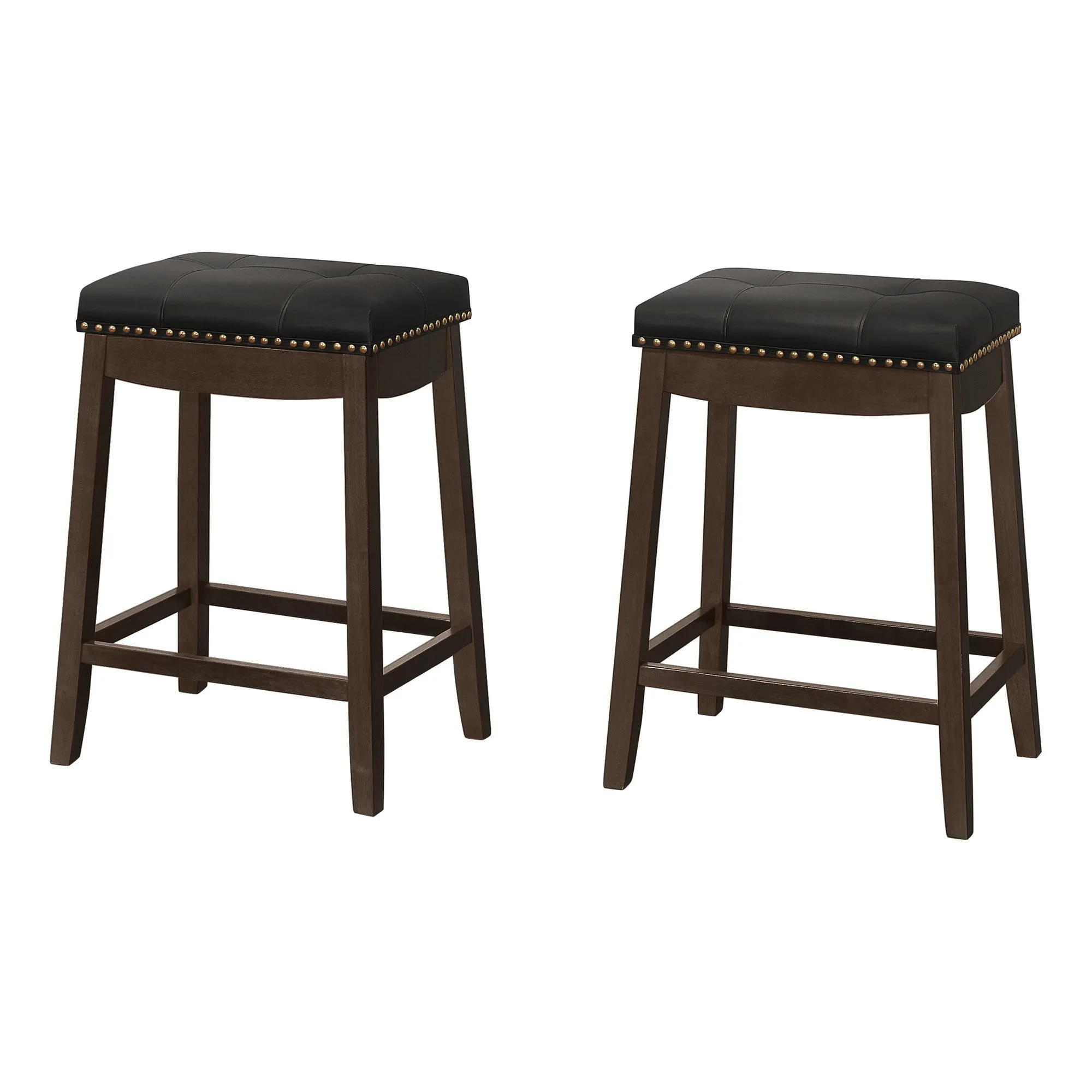 Counter-Height Stool / 24"H / Black Leather-Look / Espresso - Set of 2