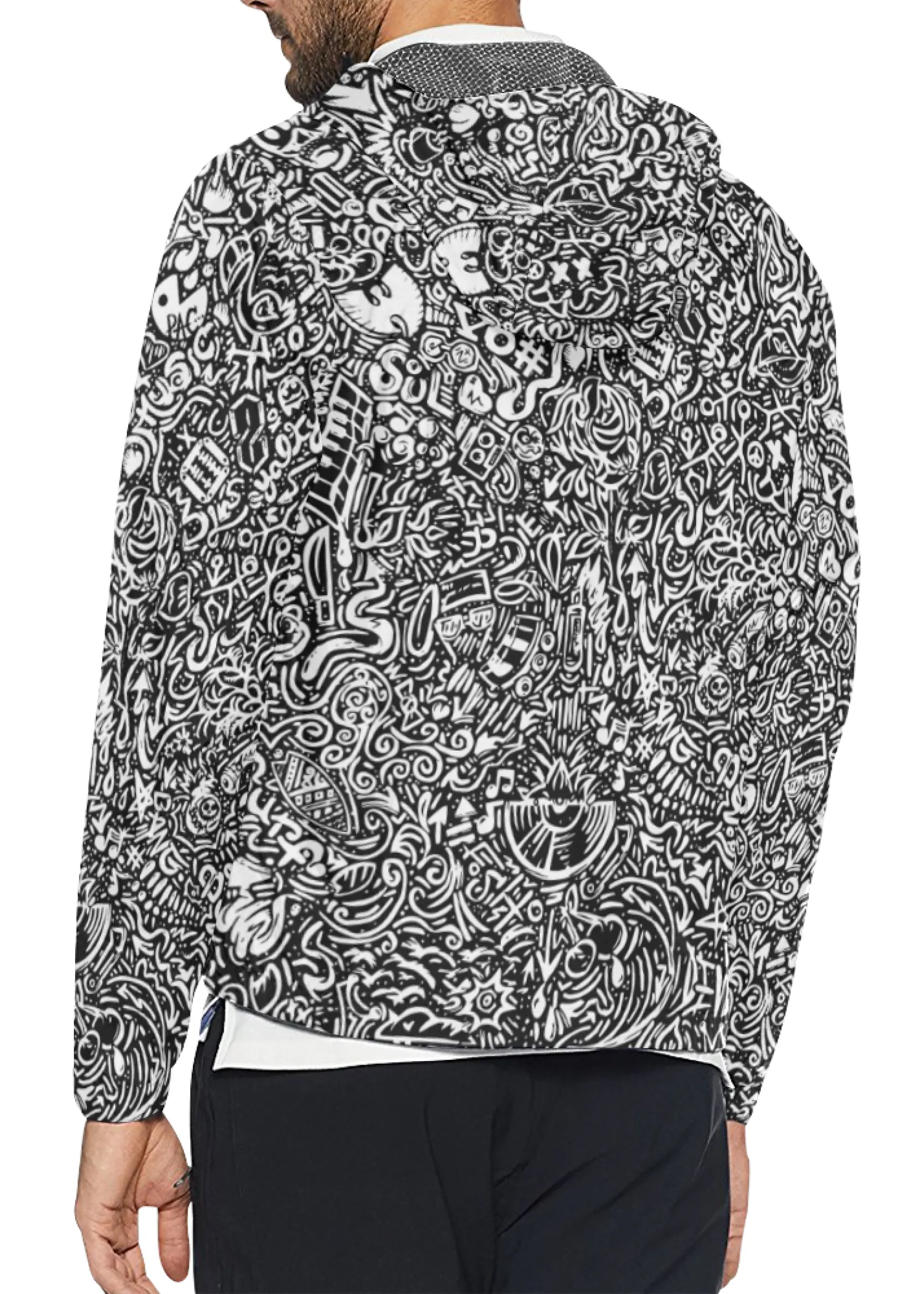 Devious Doodle Print Windbreaker Zipper Hoodie