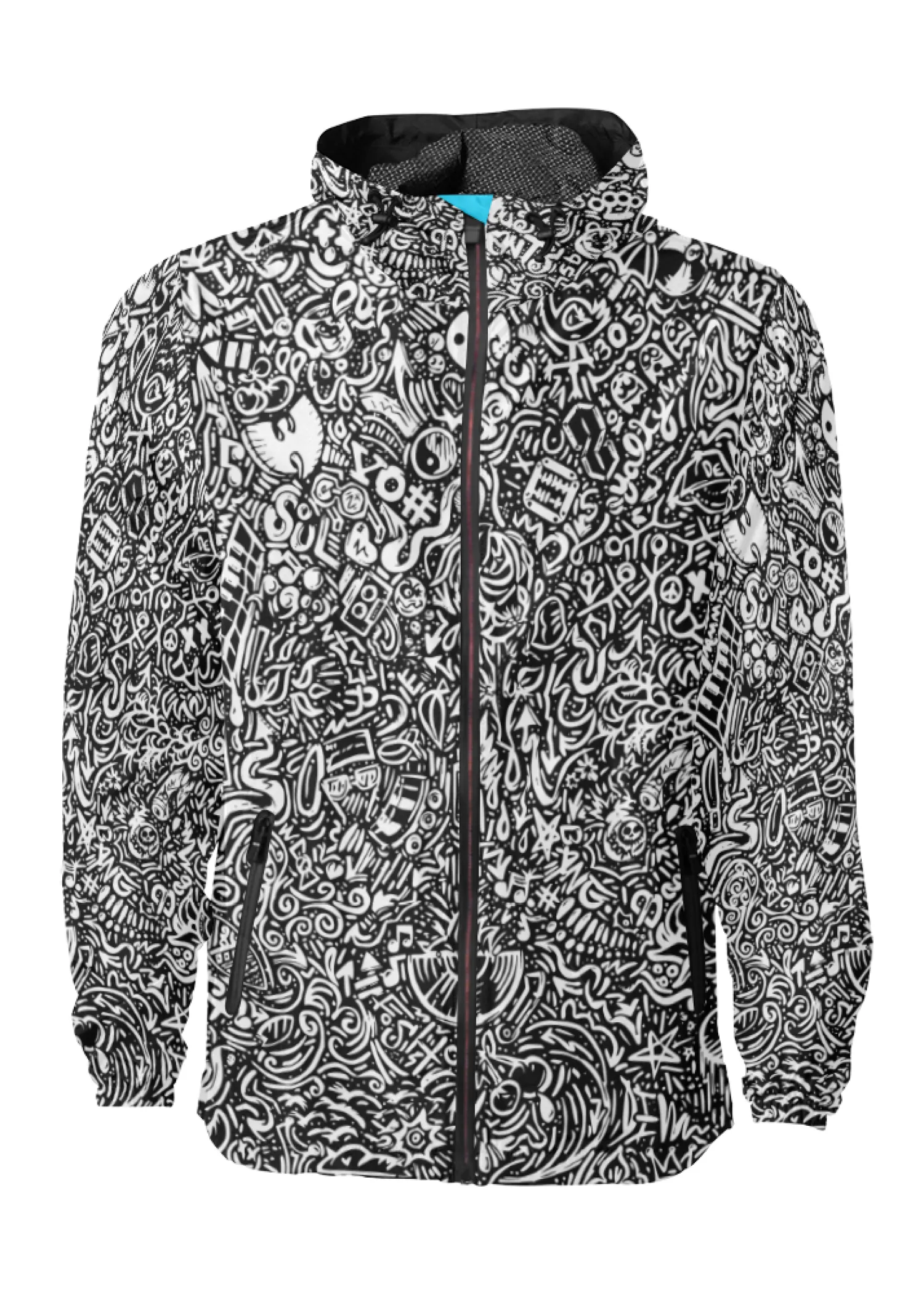 Devious Doodle Print Windbreaker Zipper Hoodie