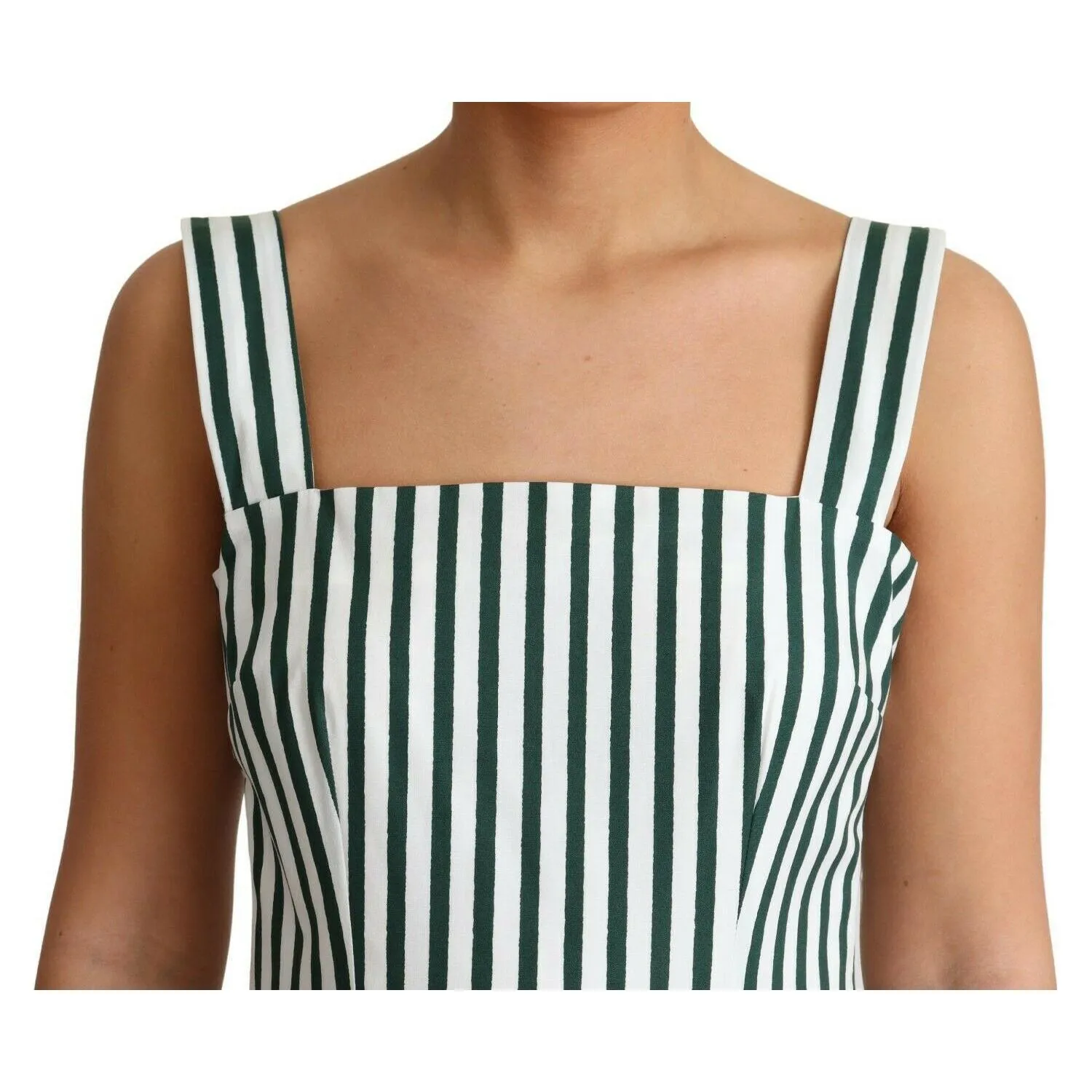 Dolce & Gabbana Chic Sleeveless A-Line Dress in White & Green