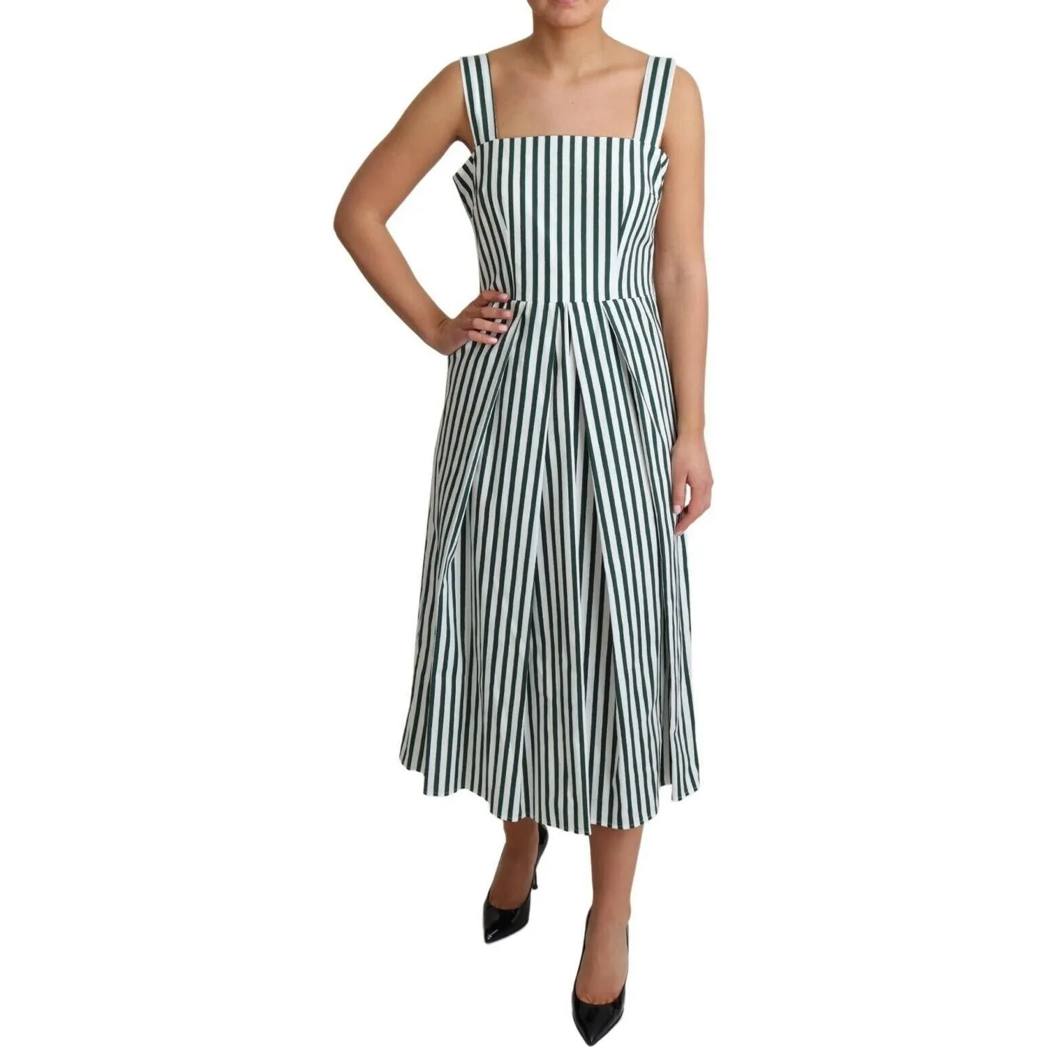 Dolce & Gabbana Chic Sleeveless A-Line Dress in White & Green