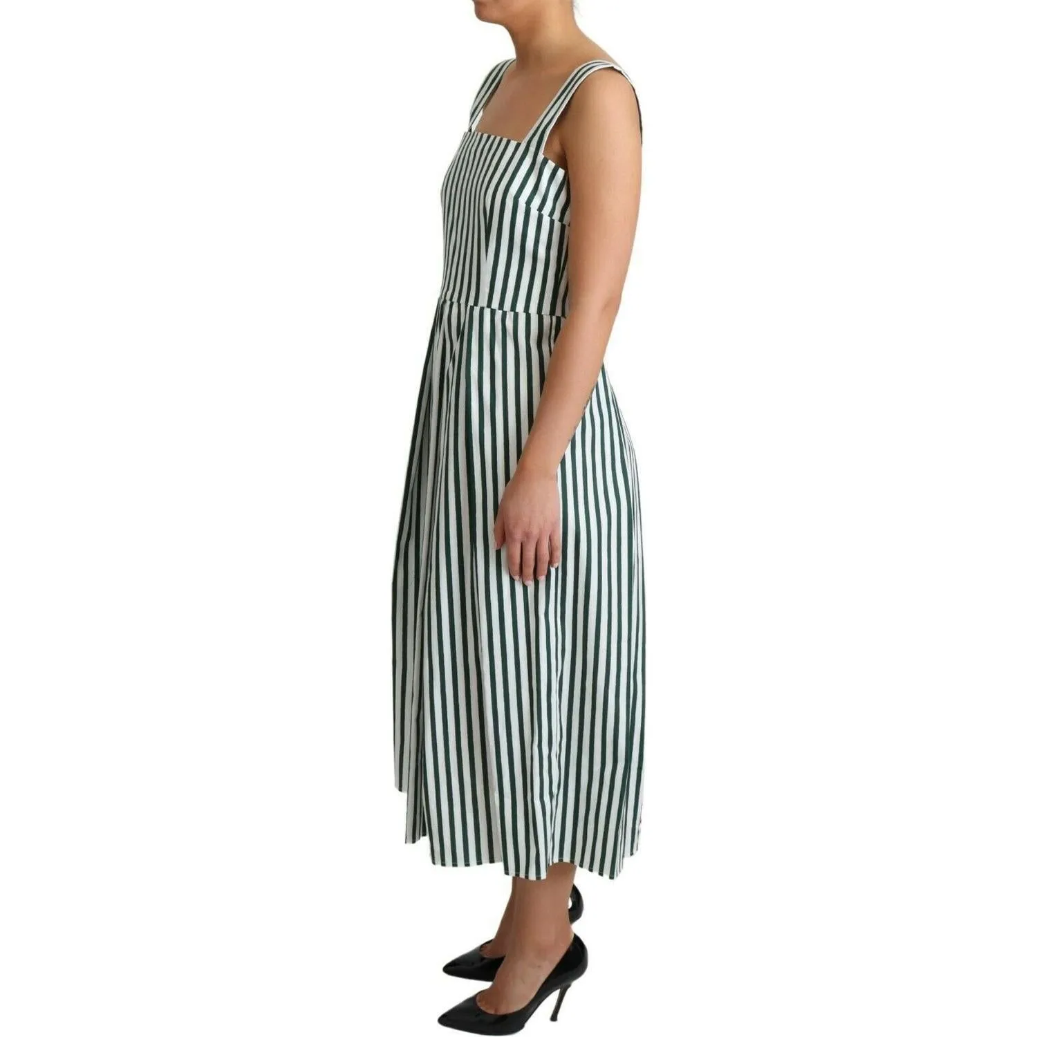 Dolce & Gabbana Chic Sleeveless A-Line Dress in White & Green
