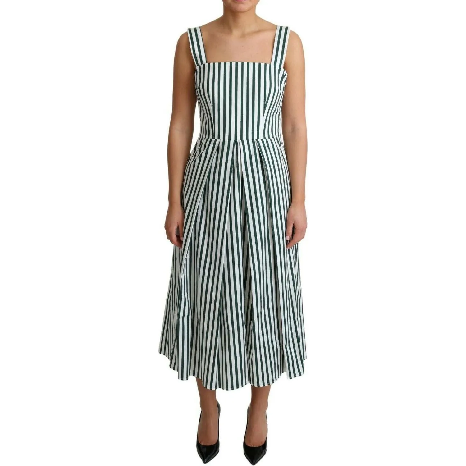 Dolce & Gabbana Chic Sleeveless A-Line Dress in White & Green