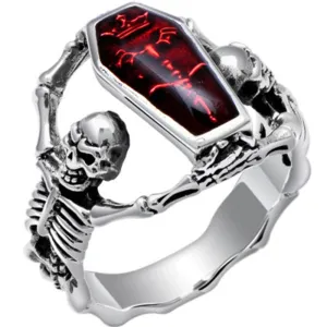 FDLK  Vintage Punk Skull Ring Men Hip Hop Engagement Ring Male Fashion Red Zircon Rings For Women Jewelry Silver Color Rings