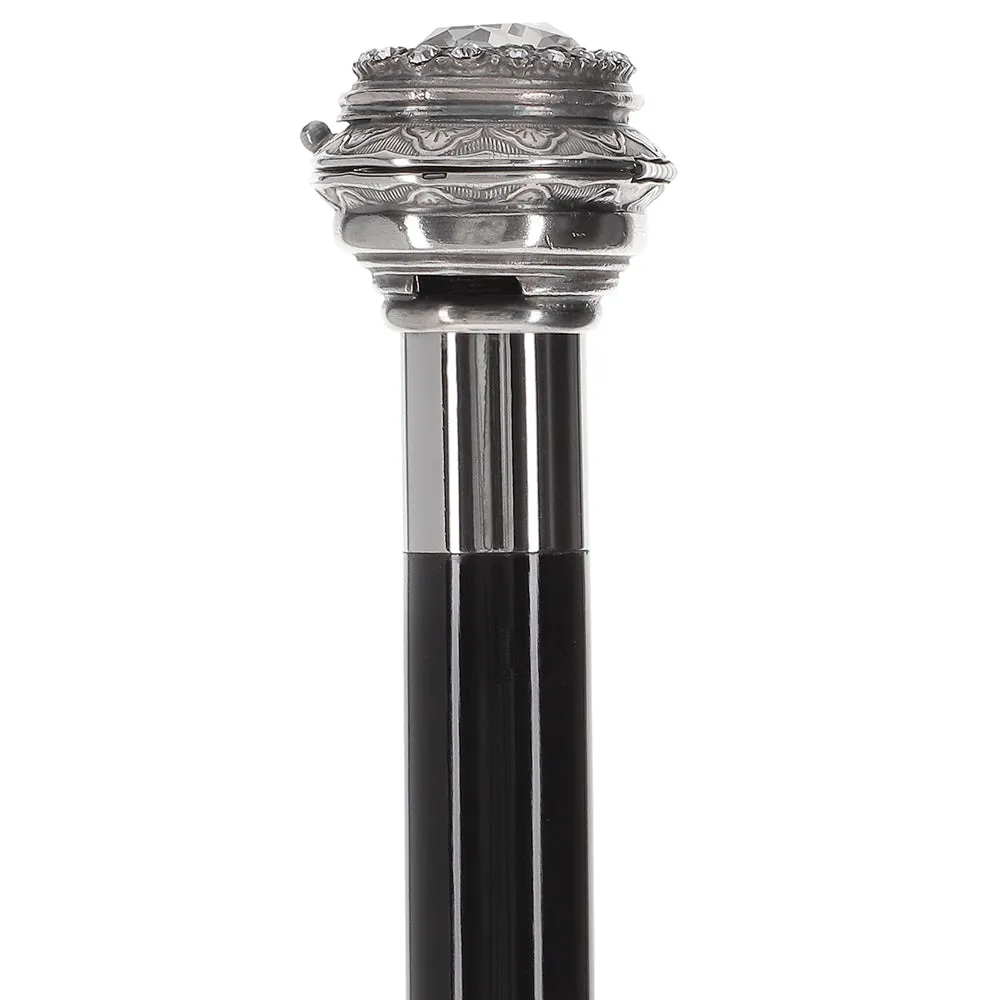 Italian Luxury: Pillbox Knob Stick, Swarovski Crystals, 925r Silver