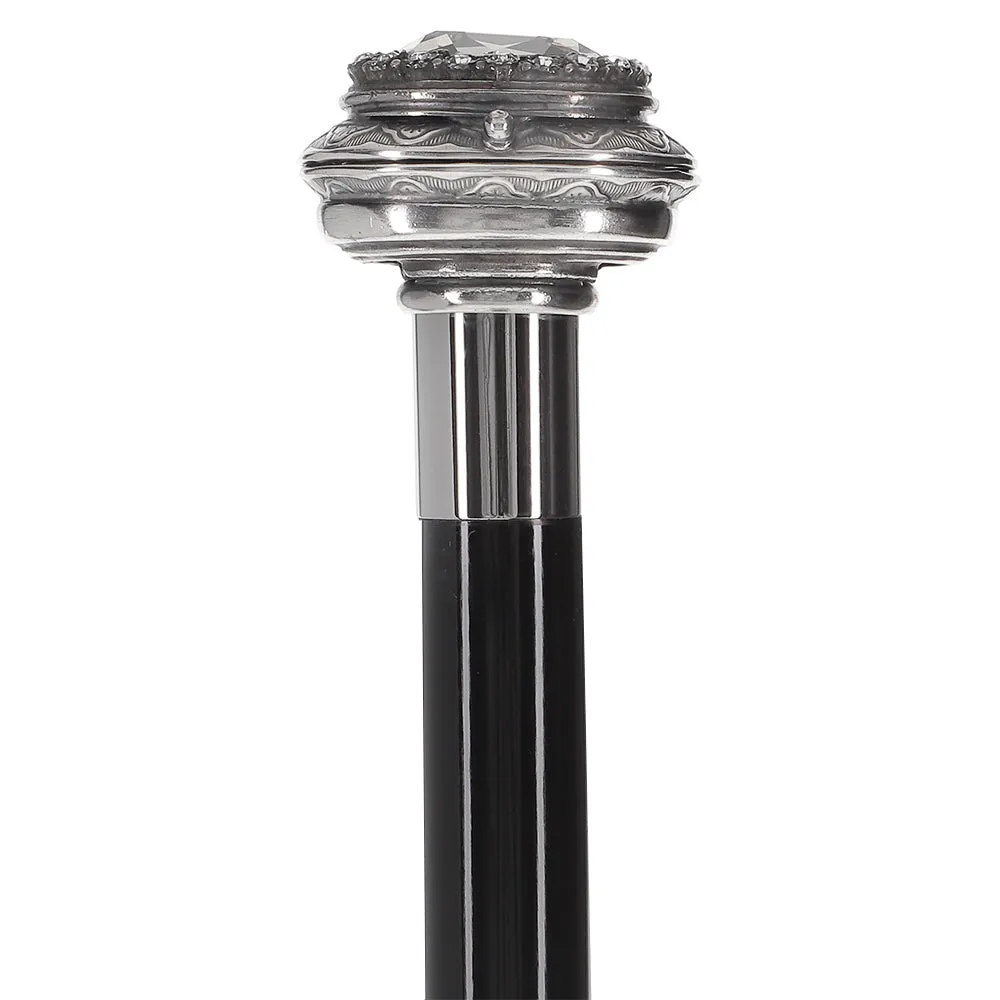 Italian Luxury: Pillbox Knob Stick, Swarovski Crystals, 925r Silver