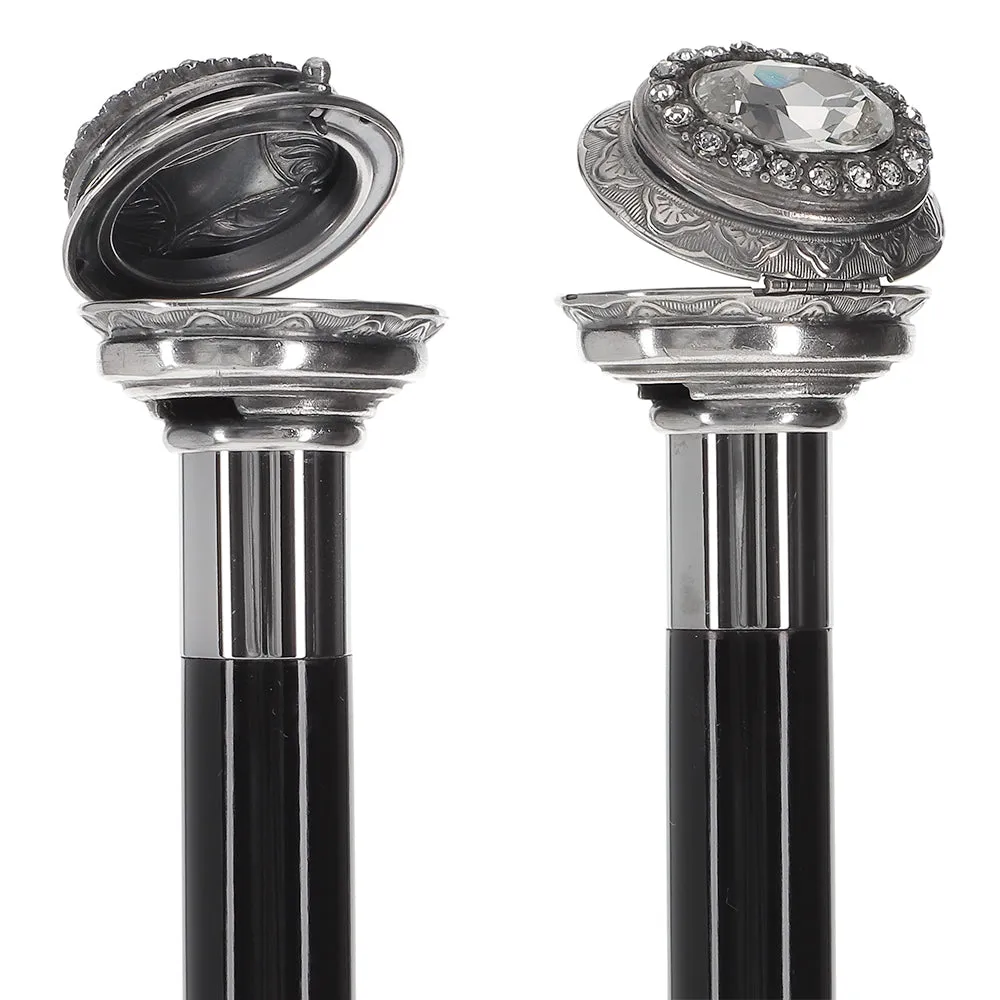 Italian Luxury: Pillbox Knob Stick, Swarovski Crystals, 925r Silver