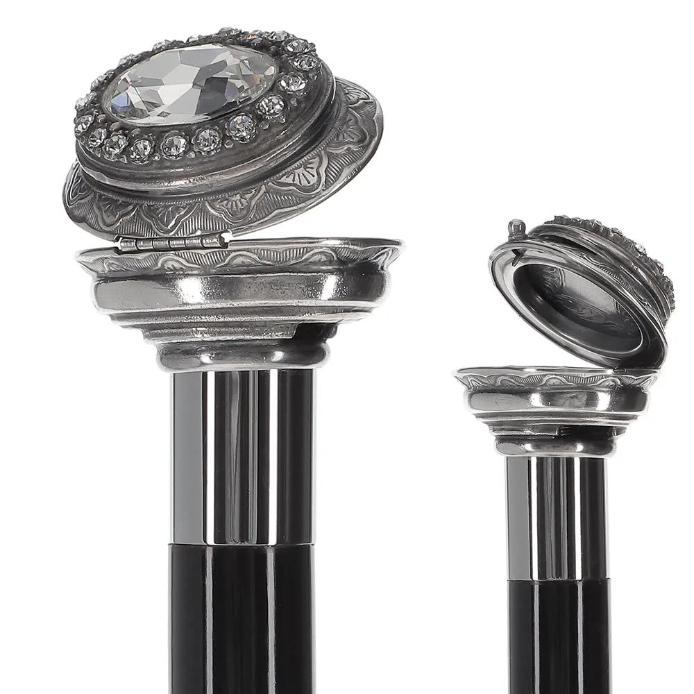 Italian Luxury: Pillbox Knob Stick, Swarovski Crystals, 925r Silver