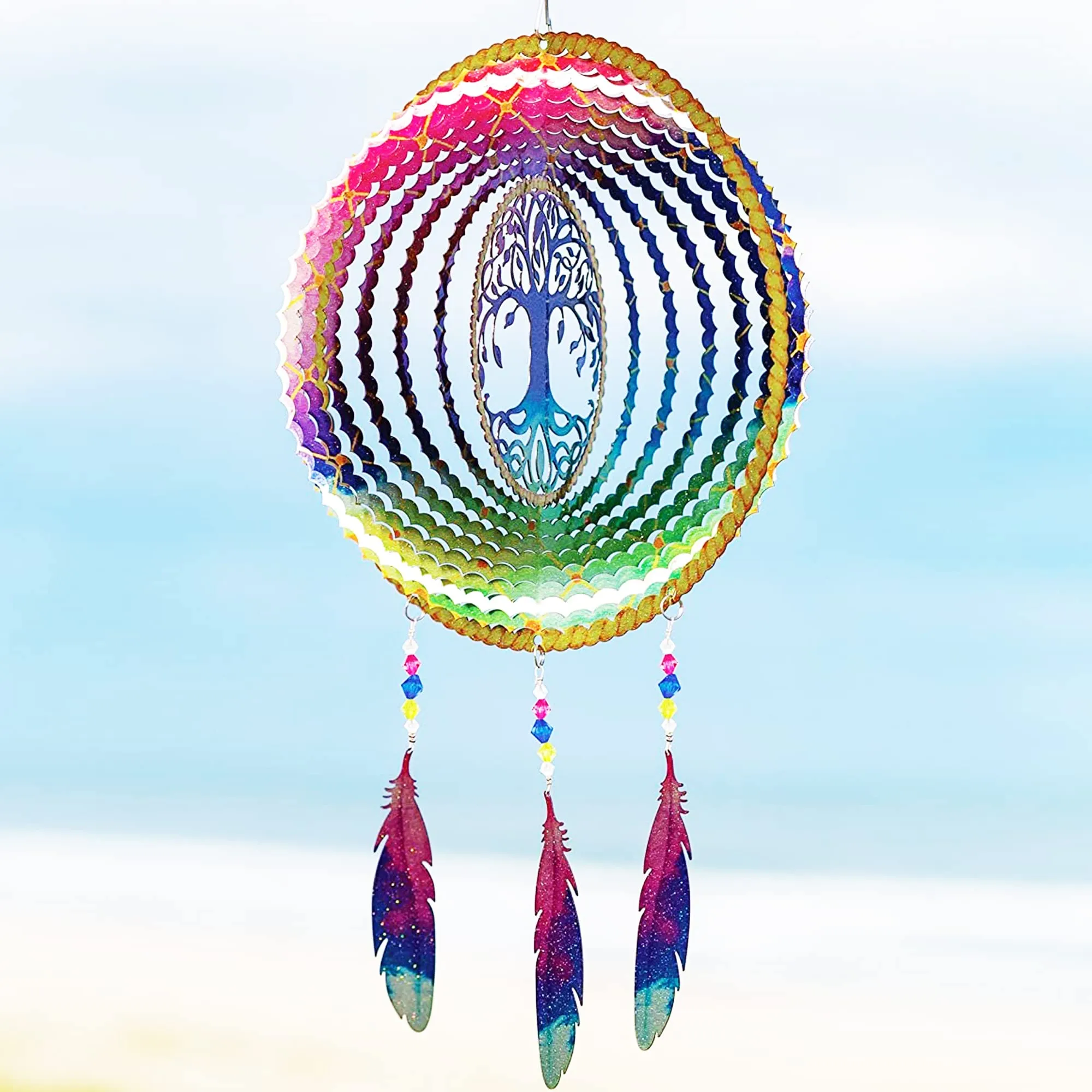 Kinetic 3D Metal Outdoor Garden Decor Wind Spinner (Tree of Life Dreamcatcher