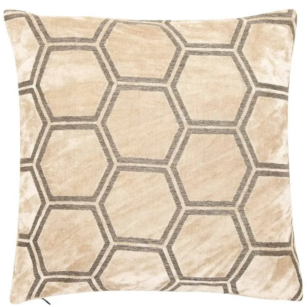 Large Hexagonal Cut Velvet Cushion - Cream