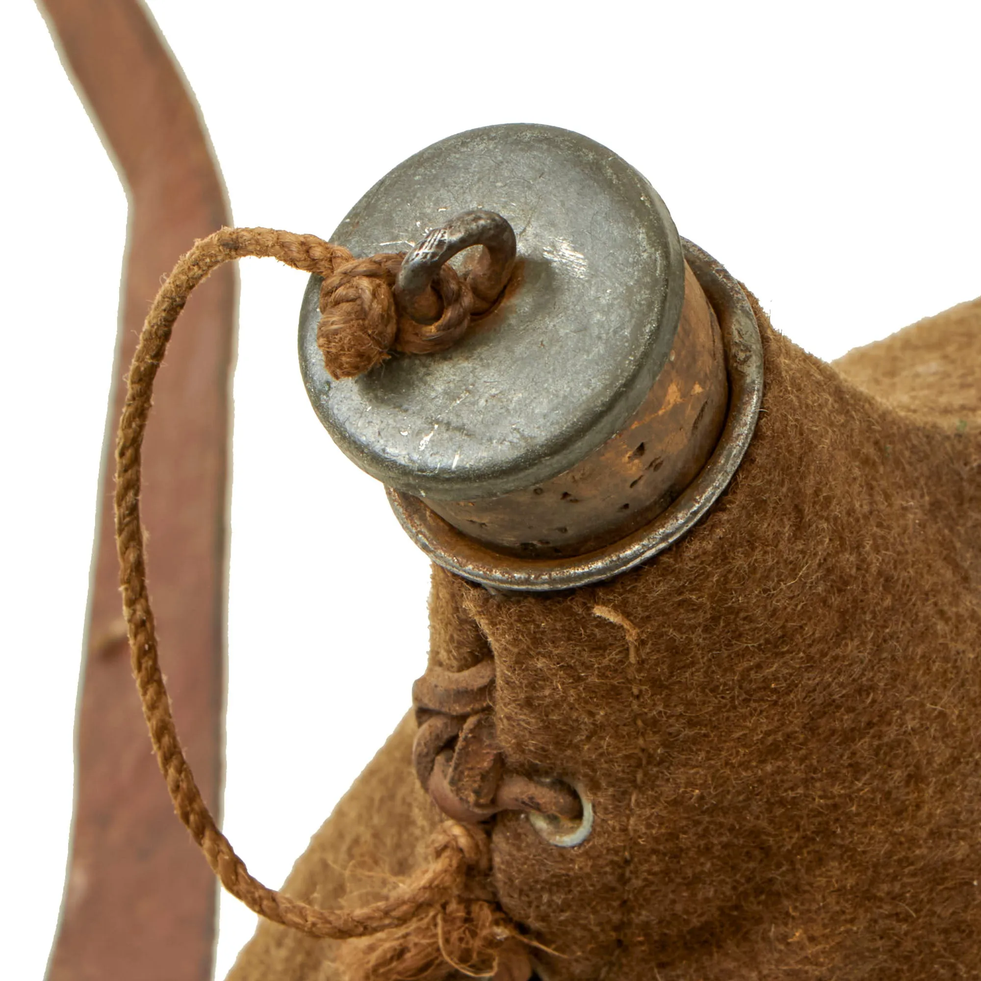 Original French WWI Model 1877 Canteen with Colonial Troops Brown Cover & Shoulder Strap