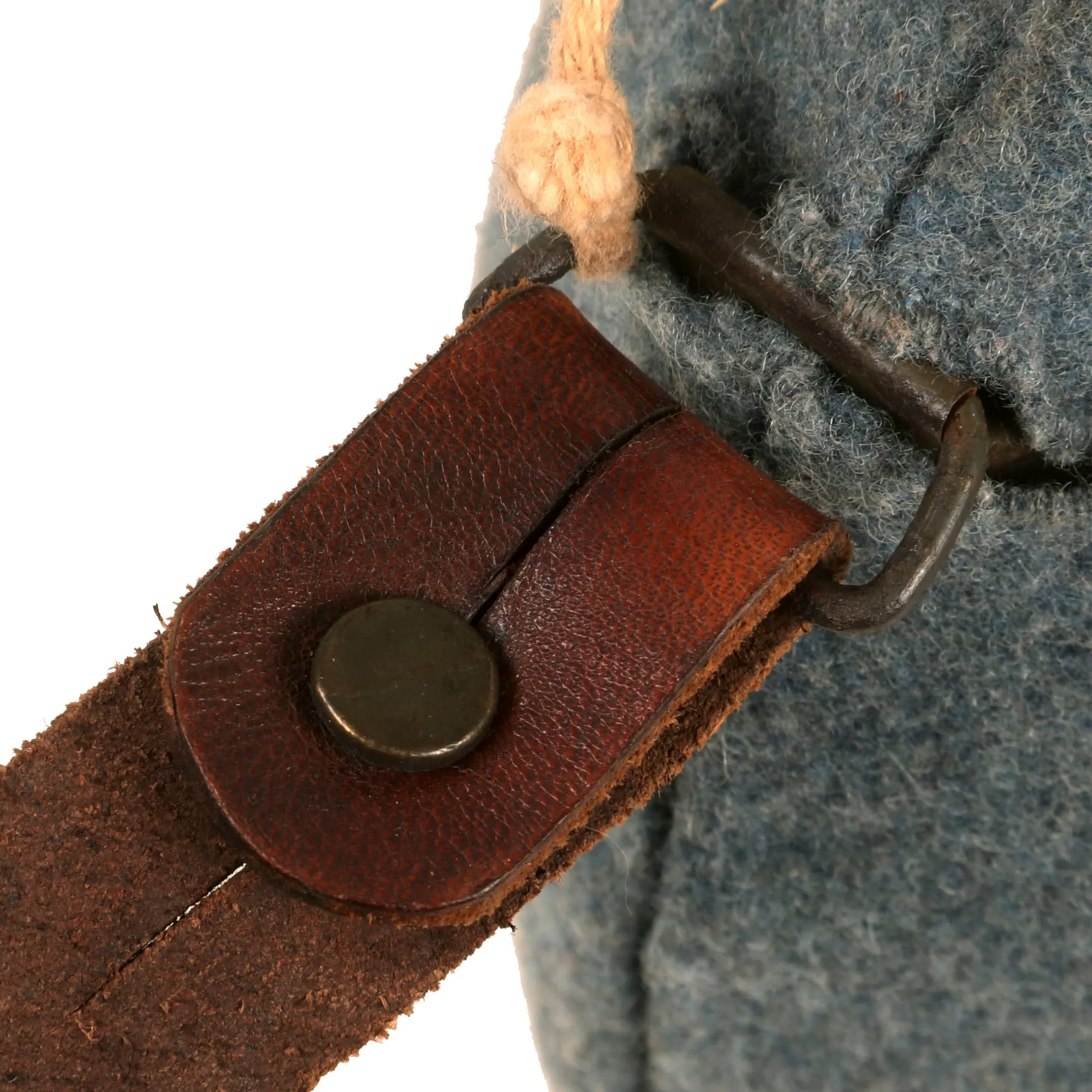 Original French WWI Model 1877 Canteen With Cover in Horizon Blue with Shoulder Strap and Tinned Cup - Bidon