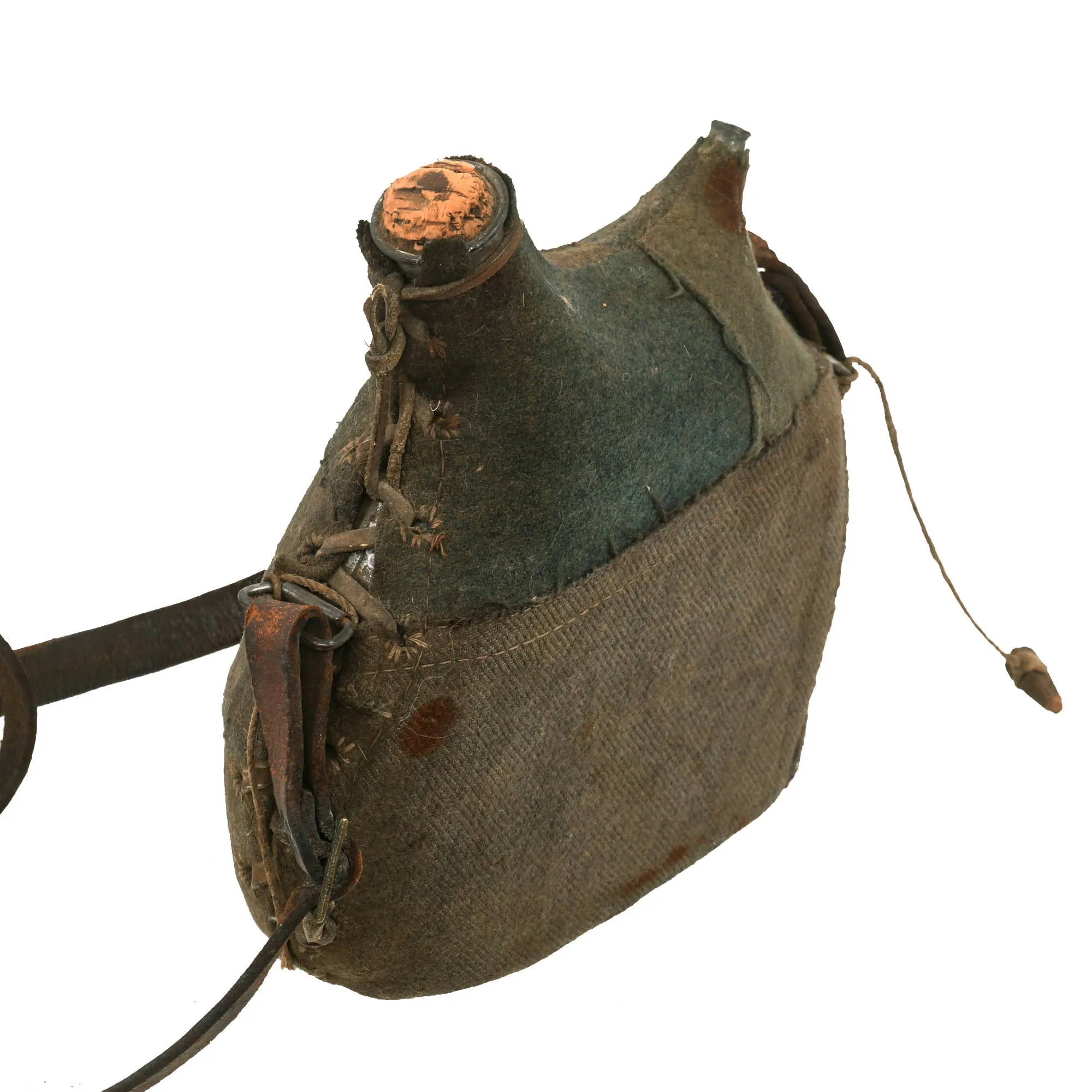Original French WWI Model 1877 Canteen With Factory Made Cover in Horizon Blue with “Leftover” Material and Shoulder Strap With Tinned Cup - Bidon