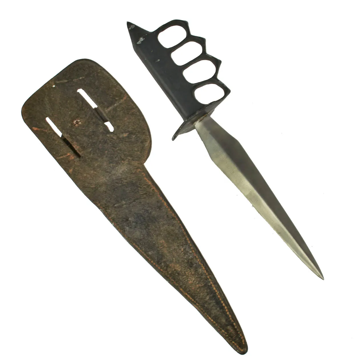Original U.S. WWII Stelzig Saddlery Co Pattern Knuckle Duster Fighting Knife As Seen in Book “Knuckle Knives of the Second World War” Page 99 - Signed By Author