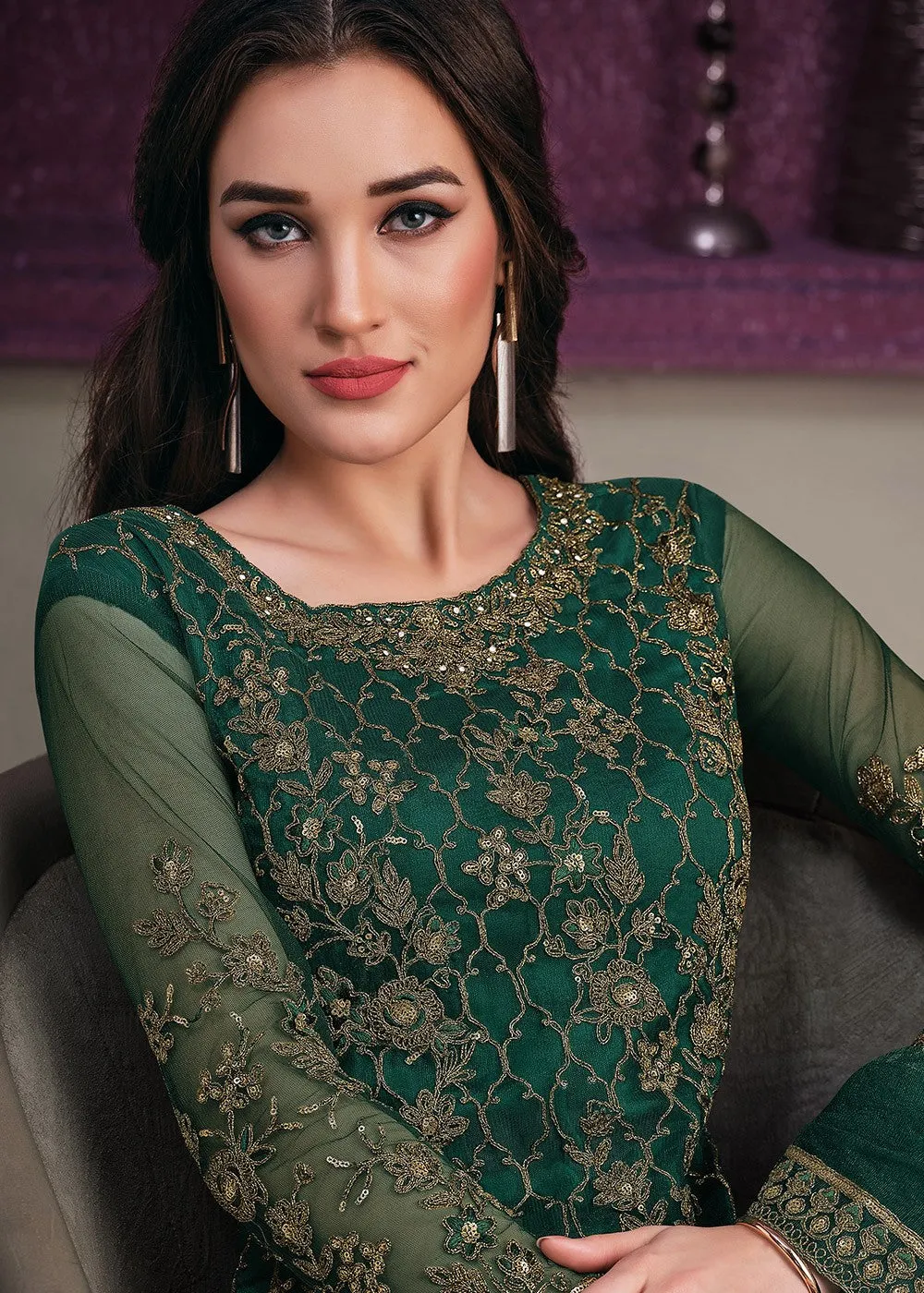 Pant Style Bottle Green Sequins Embroidered Designer Suit