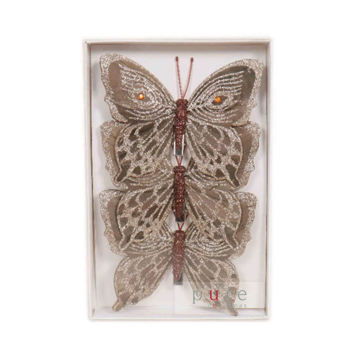 Pure Christmas Feather Butterfly Clip Copper Set of 3