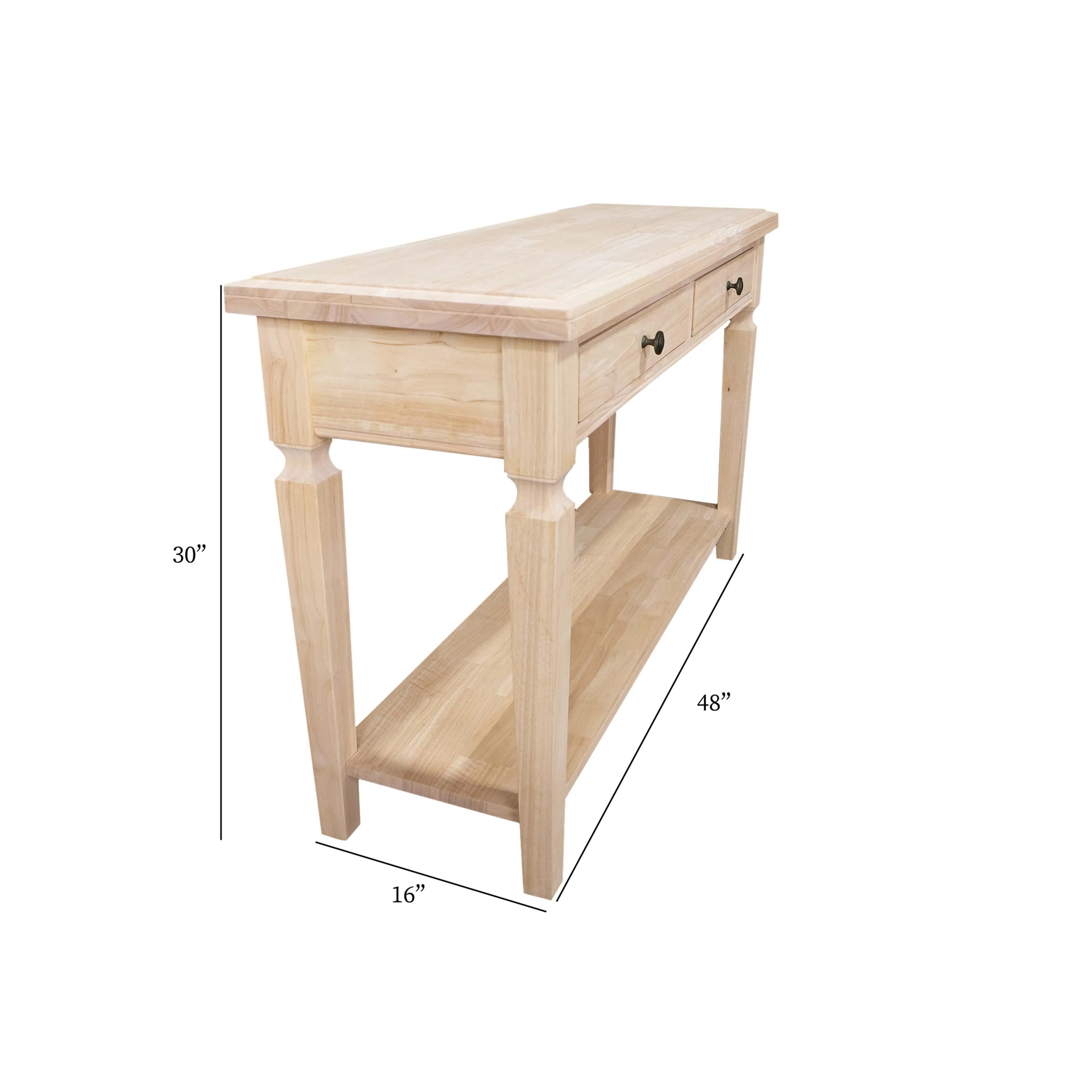 Recon Sofa Table Solid Wood with Drawers - Unfinished (DK3002-RW-UNF)