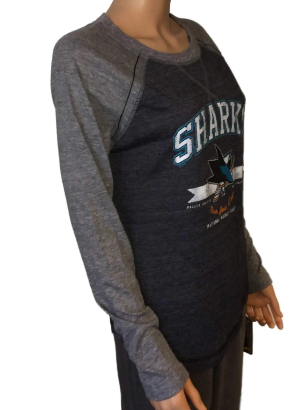 San Jose Sharks SAAG Women's Two-Tone Gray Tri-Blend Baseball T-Shirt