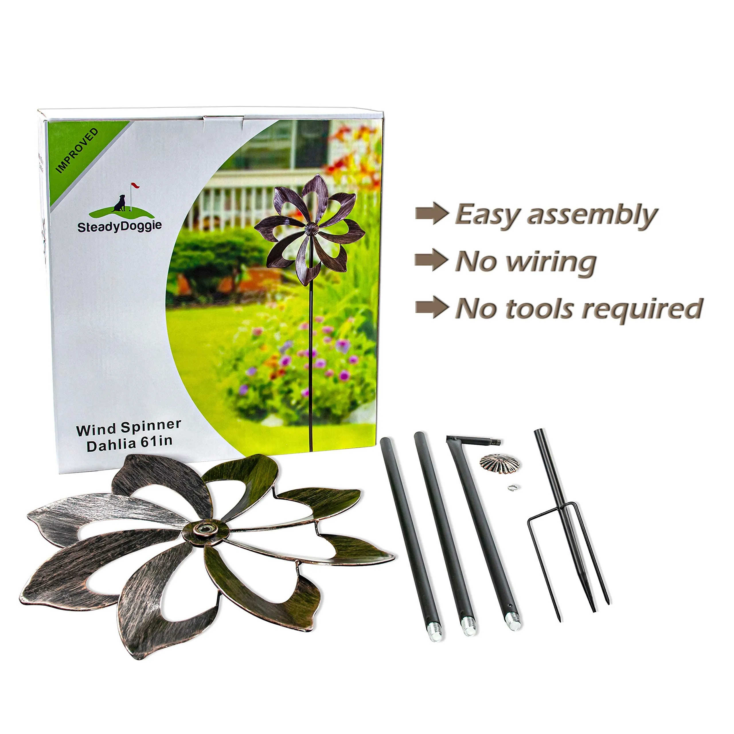 Wind Spinner Dahlia 61In Single Blade Easy Spinning Kinetic Wind Spinner For Outside